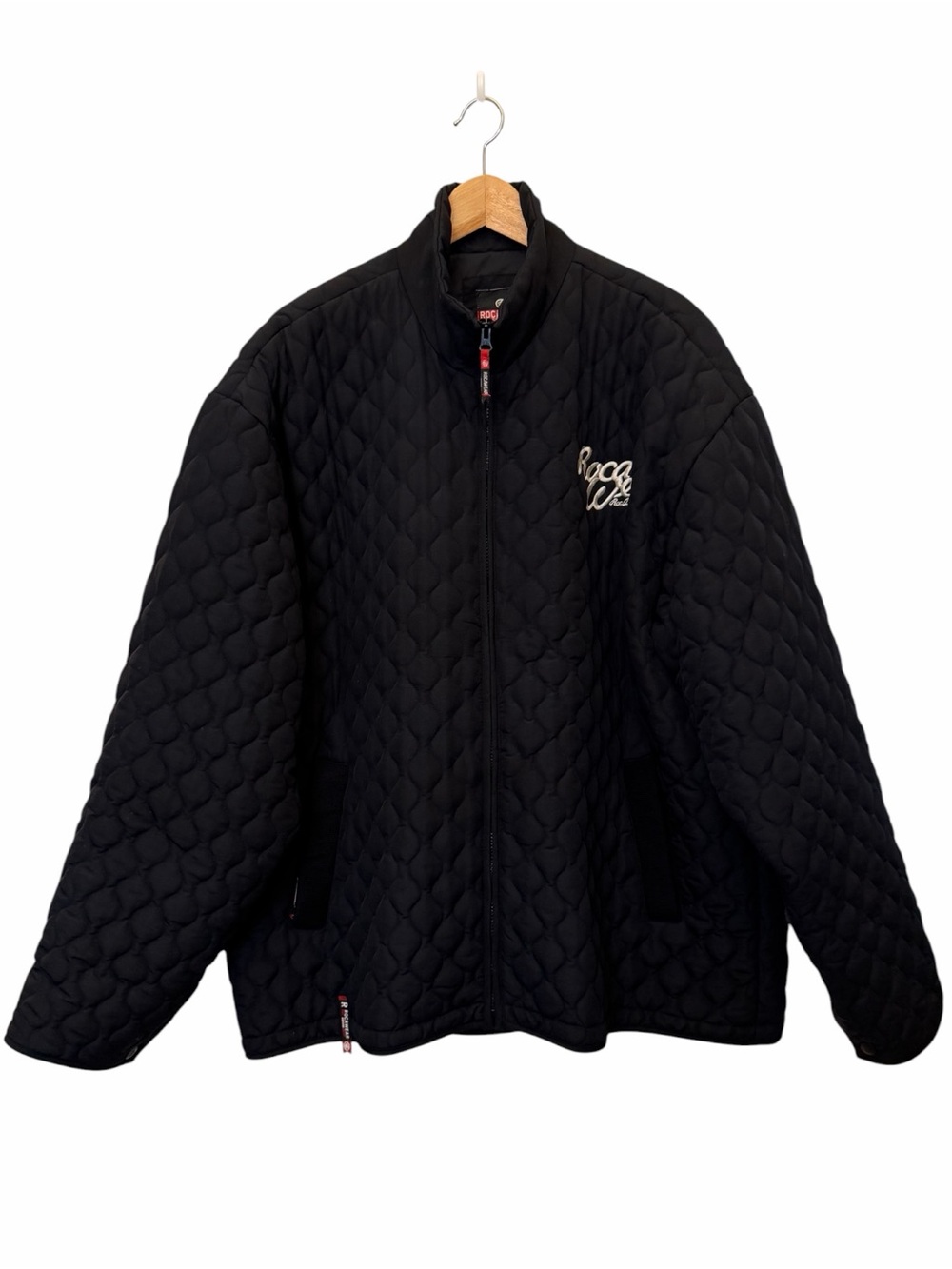 Rocawear Mens Black Full Zip Quilted Puffer Jacket Embroidered Logo Pockets XXL